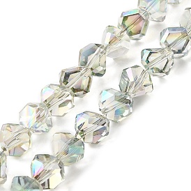 Transparent Electroplate Glass Beads Strands, Rainbow Plated, Faceted, Triangle