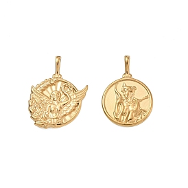 Religion 304 Stainless Steel Pendants, Flat Round Charms