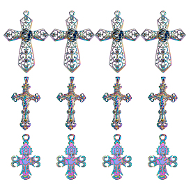 SUPERFINDINGS 12Pcs 3 Style Alloy Big Pendants, Cadmium Free & Lead Free, for Religion, Cross