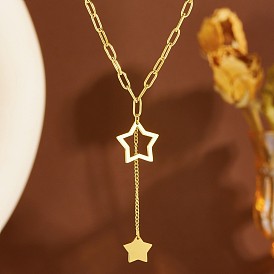 201 Stainless Steel Star Tassel Pendant Paperclip Chain Necklaces for Women