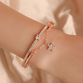 Rose Gold Star Diamond Metal Bracelet for Women, Artistic Student Bangle Jewelry