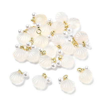 Подвески в форме ракушек из натурального агата, с латунными петлями золотистого тона и пластиковой имитацией жемчуга