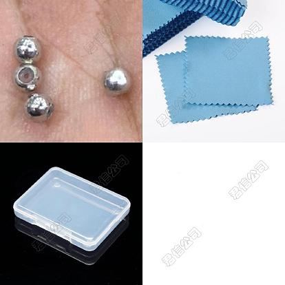 12pcs 925 perles rondelles en argent sterling, avec caoutchouc à l'intérieur, perles de curseur, avec tissu en daim chiffon de polissage argent carré