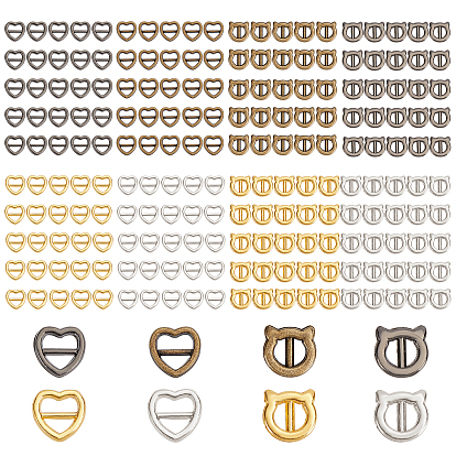 240Pcs 2 Style Cat & Heart Shape Alloy Buckle Clasps, For Webbing, Strapping Bags, Garment Accessories