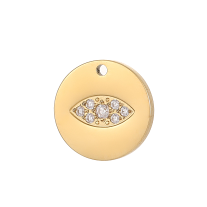 304 микро нержавеющей стали прокладывать Цирконом подвески, плоский круглый с оберегами от сглаза, ионное покрытие (ip)