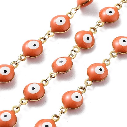 304 Stainless Steel Link Chains, with Resin & Enamel & Spool, Unwelded, Real 18K Gold Plated, Eye, Ion Plating(IP)
