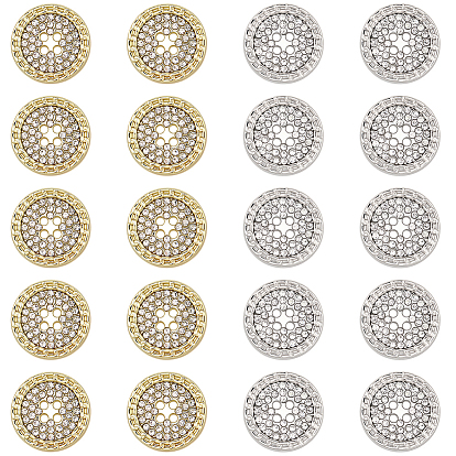 20шт 2 цвета литые кнопки, со стразами, плоско-круглые