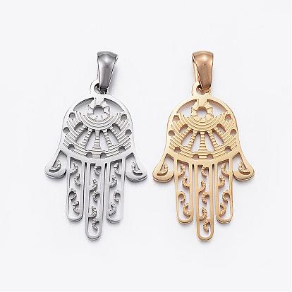 Ion Plating(IP) 304 Stainless Steel Pendants, Hamsa Hand/Hand of Fatima/Hand of Miriam