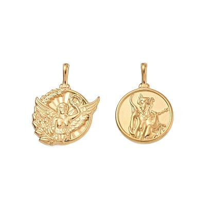 Religion 304 Stainless Steel Pendants, Flat Round Charms