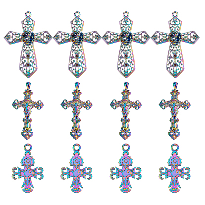 12Pcs 3 Style Alloy Big Pendants, Cadmium Free & Lead Free, for Religion, Cross
