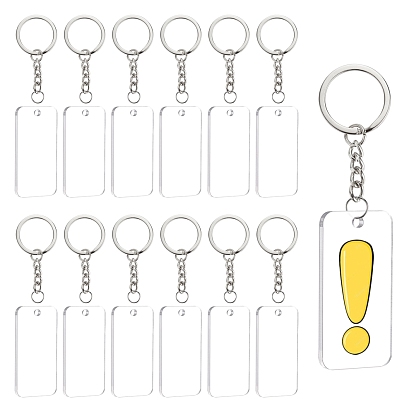 DIY Transparent Acrylic Keychain Clasps Making Kits, Including Rectangle Blank Big Pendants, Iron Split Key Rings