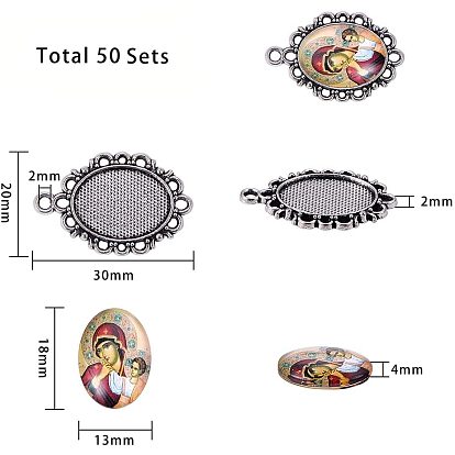 DIY Makings, Tibetan Style Pendant Cabochon Settings and  Glass Oval Cabochons, Jesus and the Virgin Printed