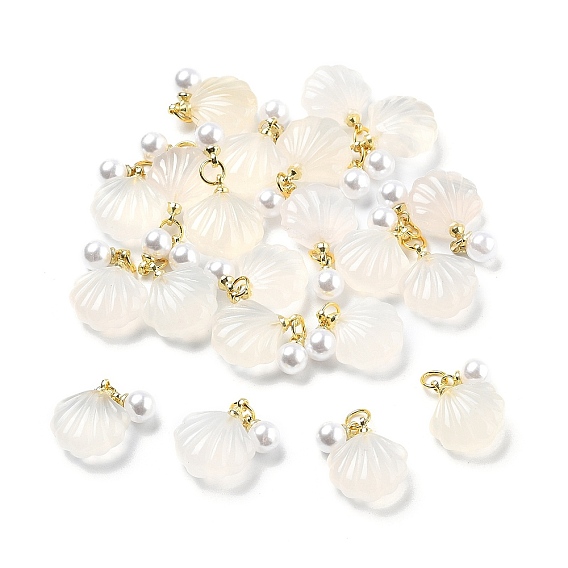 Подвески в форме ракушек из натурального агата, с латунными петлями золотистого тона и пластиковой имитацией жемчуга