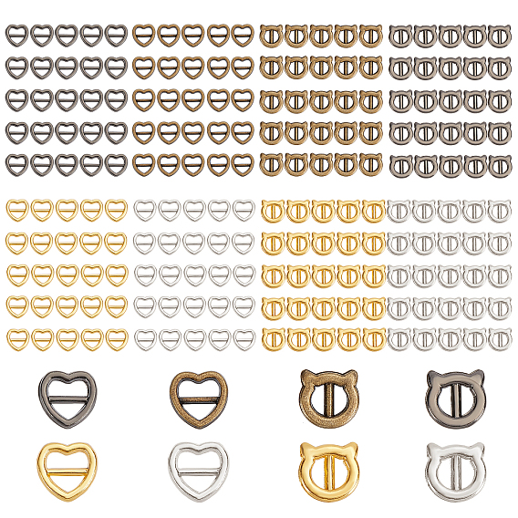 240Pcs 2 Style Cat & Heart Shape Alloy Buckle Clasps, For Webbing, Strapping Bags, Garment Accessories