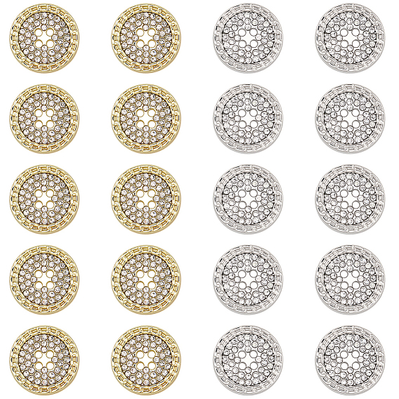 20шт 2 цвета литые кнопки, со стразами, плоско-круглые