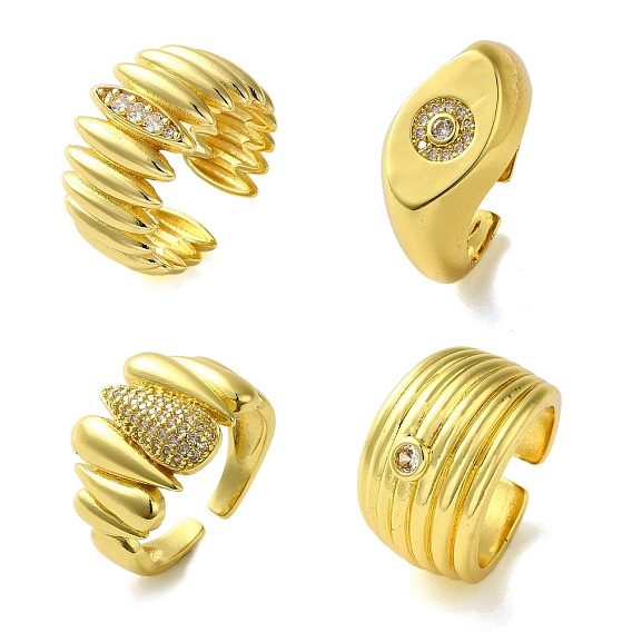 Brass with Cubic Zirconia Rings, Real 18K Gold Plated