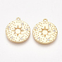 Brass Pendants, Nickel Free, Real 18K Gold Plated, with Cubic Zirconia, Flat Round with Star, Clear