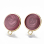 Alloy Enamel Stud Earring Findings, with Loop and Steel Pin, Flat Round, Light Gold