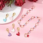 6Pcs Knitting Row Counter Chains & Locking Stitch Markers Kits, with Heart Alloy Enamel Pendant, Acrylic & Glass Beads, Golden