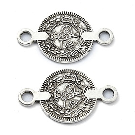 Tibetan Style Alloy Connector Charms, Lead Free & Cadmium Free, Flat Round with Flower Links