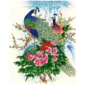 Peacock & Flower DIY Diamond Painting Kits, Including Resin Rhinestones, Diamond Sticky Pen, Tray Plate and Glue Clay