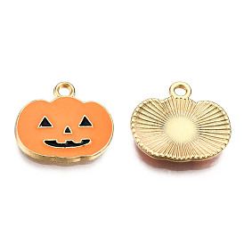 Colgantes de aleación chapada en oro claro, con esmalte, calabaza jack-o'-lantern, Halloween