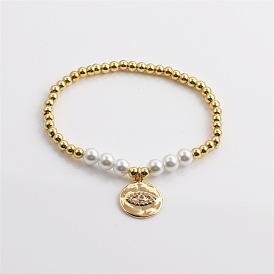 Cool Breeze Zircon Bracelet - Pearl Beads, Devil's Eye, Elastic Bracelet.