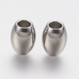 201 Stainless Steel European Beads, Large Hole Beads, Barrel