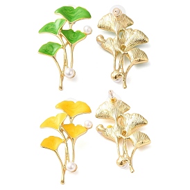 Alloy with Enamel Ear Studs, Leaf, Golden