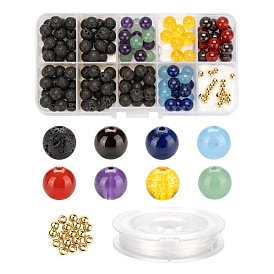 Kits de fabrication de bijoux de chakra bricolage, y compris les perles de pierres précieuses, perles d'espacement en laiton et fil élastique