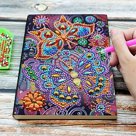 Rectángulo con kits de cuaderno de pintura de diamante diy mariposa, incluyendo bolsa de lona, diamantes de imitación de resina, pluma, bandeja y arcilla de cola