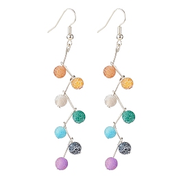 Coloridos aretes colgantes de hojas redondas de ágata natural, Pendientes colgantes largos trenzados de latón para mujer.