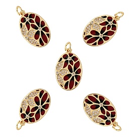 5Pcs Brass Cubic Zirconia Pendants, Long-Lasting Plated, with Enamel, Oval
