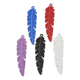 Spray Painted Brass Pendants,  Long-Lasting Plated, Feather