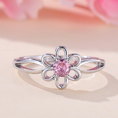 Кольца для пальцев с цветочным узором из латуни, микропаве из жемчуга розового цвета с кубическим цирконием