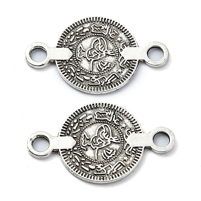 Tibetan Style Alloy Connector Charms, Lead Free & Cadmium Free, Flat Round with Flower Links
