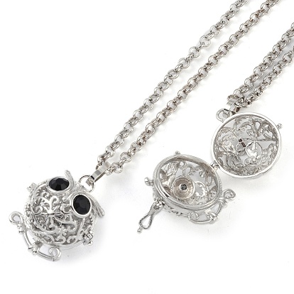Brass with Rhinestone Pendant Necklaces, Iron Rolo Chains, Owl