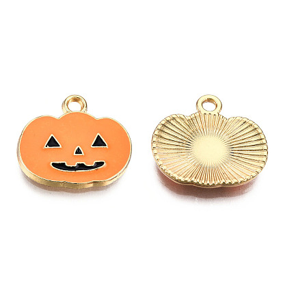 Colgantes de aleación chapada en oro claro, con esmalte, calabaza jack-o'-lantern, Halloween