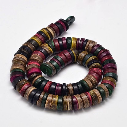 Colorful Natural Coconut Disc Bead Strands, 12x3mm, Hole: 2mm, about 103pcs/strand, 15.4 inch