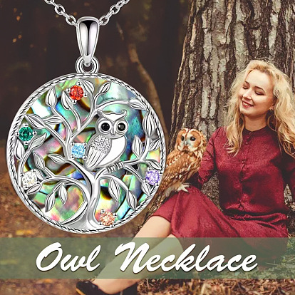 Fashion Owl Pendant Necklace for Women with Tree of Life Shell Jewelry