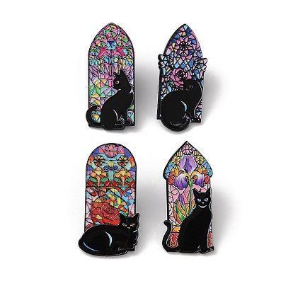 Эмалированные значки с изображением цветка и черной кошки, булавки для лацканов из сплава для одежды рюкзака, чёрные