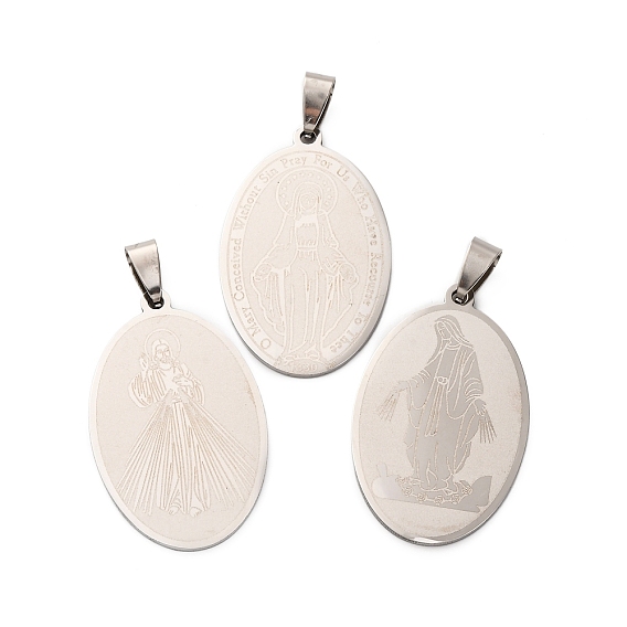201 подвески из нержавеющей стали, овал с подвеской в виде Девы Марии и Иисуса, религия, анти-тускнение