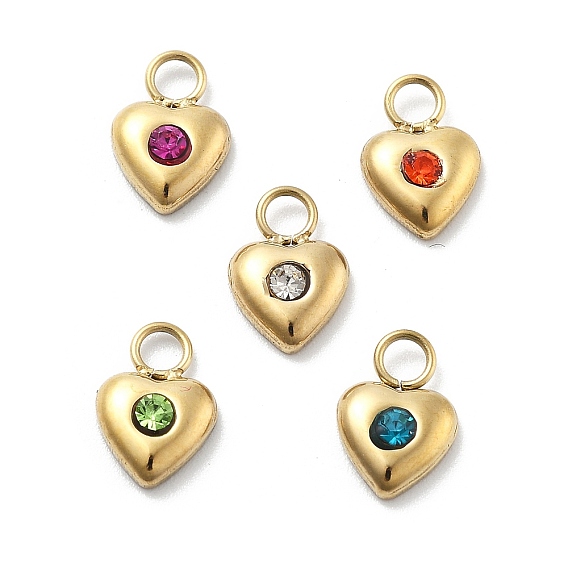 Сердце 304 из нержавеющей стали горный хрусталь прелести, ионное покрытие (ip), реальный 14 k позолоченный