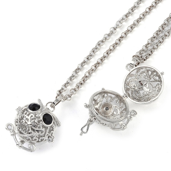 Brass with Rhinestone Pendant Necklaces, Iron Rolo Chains, Owl