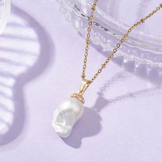 Кулон из натурального барочного жемчуга кеши 304 ожерелья-цепочки из нержавеющей стали для женщин, белые