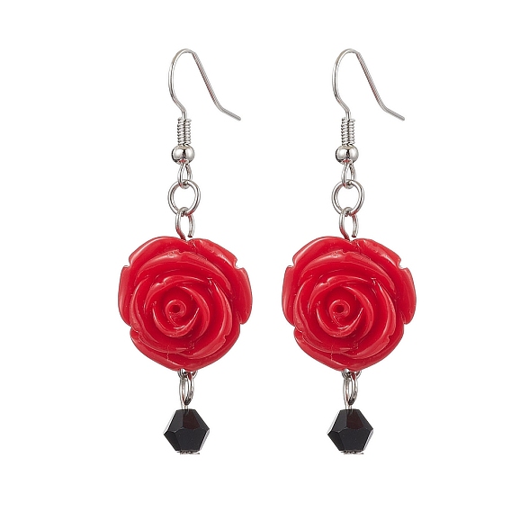 Серьги с подвесками из смолы, с латунной фурнитурой , Хэллоуинская роза, платина