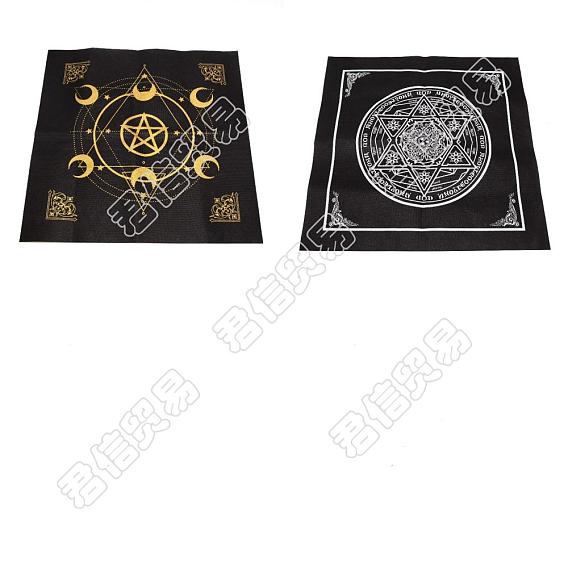 2Pcs 2 Style Non-woven Square Altar Tarot Tablecloth, Pentagram Sun Moon Tablecloth
