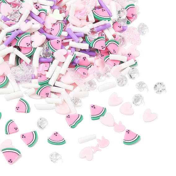 Handmade Polymer Clay Sprinkles Mix, Polymer Clay & Plastic Rhinestone & Paillette Cabochons, Heart & Butterfly & Watermelon & Rabbit & Star, for Nail Art & Resin Decoration