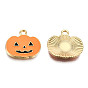 Light Gold Plated Alloy Pendants, with Enamel, Pumpkin Jack-O'-Lantern, Halloween