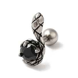 304 Stainless Steel Stud Earrings with Cubic Zirconia, Barbell Cartilage Earrings, Snake